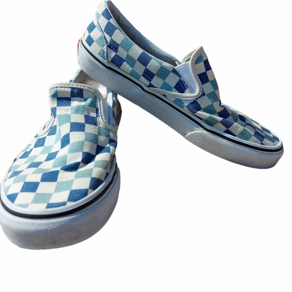 Vans blue and white check slip on unisex